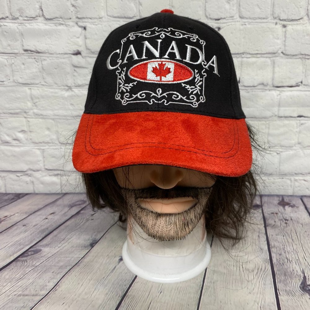 Canada Hat Cap Strap Back Black Red Bill Big Embroidered Canadian Flag Casual